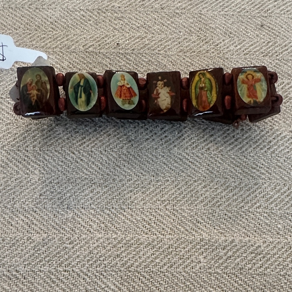 Religious Icon Bracelet with Brown Beads